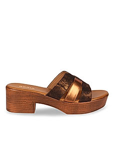 Rocia Bronze Women Snake Print Block Heel