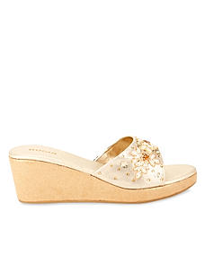 Rocia Gold Women Embroidered Wedges