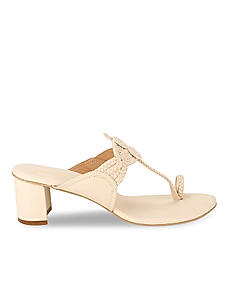 Rocia Beige Women Braided One Toe Block Heel