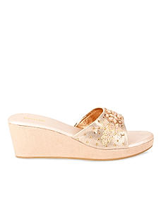 Rocia Rose Gold Women Embroidered Wedges