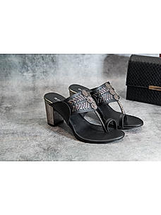 Rocia Black Women Block Heel Kolhapuris