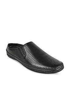 Regal Black Men Laser Cut Leather Mules