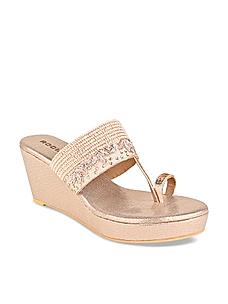 Rocia Rose Gold Women One Toe Hand Embroidered Wedges