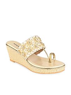 Rocia Gold Women One Toe Hand Embroidered Wedges