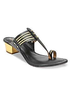 Rocia Black Women Comfort Box Heel Kolhapuris