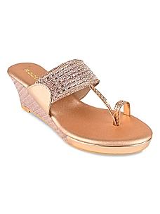 Rocia Rose Gold Women Embroidered Wedges