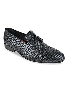 Imperio Black Men Woven Leather Formal Tasseled Slip Ons