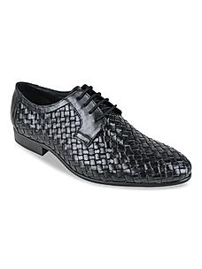 Imperio Black Men Woven Leather Formal Lace Ups