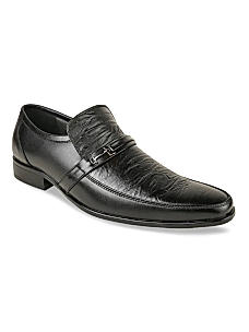 Regal Black Men Textured Leather Slip On Shoes