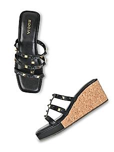 Rocia Black Women T Strap Studded Platform