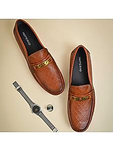 Imperio By Regal Tan Men Textured Leather Buckled Loafers