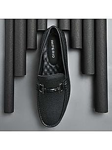 Imperio By Regal Black Men Textured Leather Buckled Loafers