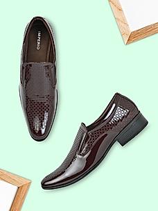 Imperio Maroon Mens Textured Leather Formal Slip On Shoes