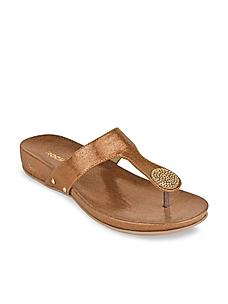 Rocia Antique Gold Women Diamond T-strap Flat Sandals