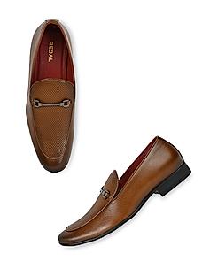 Regal Tan Men Leather Laser Cut Formal Slip-On Shoes