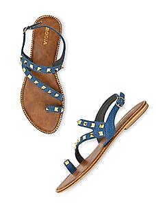 ROCIA Denim Blue Women Studded Flat Sandals