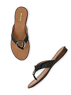 ROCIA Black Women Casual Thongs With Buckle