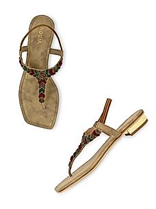 ROCIA Antique Gold Women Casual Embroidered Flat Sandals