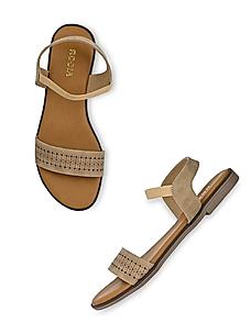 ROCIA Beige Women Laser Cut Flat Sandals