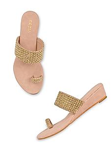 ROCIA Pink Women Embroidered Wedges'