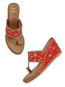 ROCIA Maroon Women Hand Embroidered High Wedges