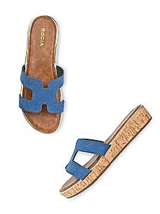 ROCIA Denim Blue Women Textured Slip On Sandals