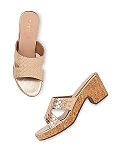 ROCIA Rose Gold Women Casual Woven Block Heel Slip Ons