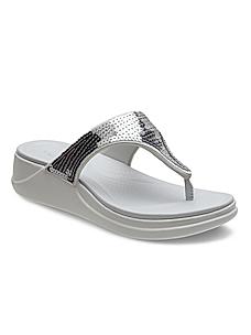 CROCS SILVER WOMEN BOCA SEQUIN WEDGE FLIP FLOPS