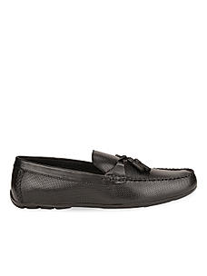 Imperio Black Men Casual Textured Leather Tasselled Loafers