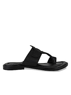 Regal Black leather casual sandal with T- strap
