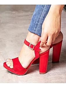 Rocia Red Suede Thick Strap Block Heels