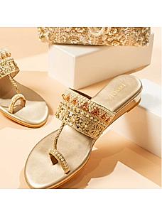 Rocia Gold Women Hand Embroidered Flats