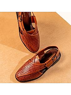 Imperio Tan Men Woven Leather Slip On Sandals