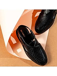 Imperio Black Men Woven Leather Slip On Sandals