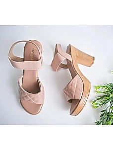 ROCIA NUDE WOMEN QUILTED HIGH BLOCK HEEL SANDAL