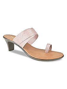 ROCIA PINK WOMEN TEXTURED ONE TOE KITTEN HEEL SANDALS