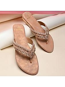 Rocia By Regal Rose Gold Women Embroidered Thong Flats