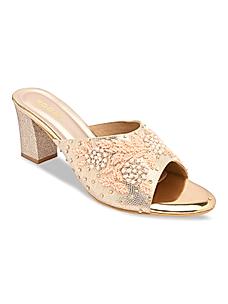 Rocia Rose Gold Women Hand Embroidered Block Heel Sandals