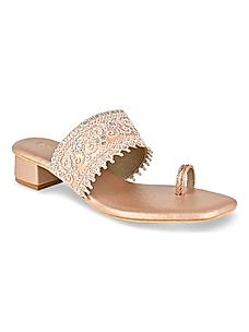 Rocia Rose Gold Women Diamond Embellished Block Heel Sandals