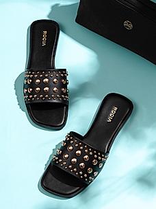 ROCIA Black Women Casual Rivet Sliders