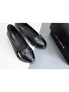 Rocia Black Women Patent Buckled Ballerinas