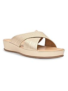 Rocia Gold Women Comfort Laser Cut Cross Strap Flats