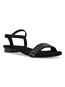 Rocia Black Women Diamante Studded Flat Sandals