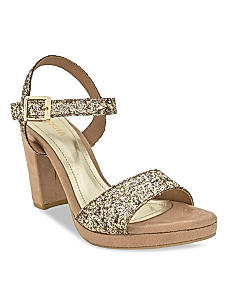 ROCIA Gold Women Shimmer High Block Heel Sandals