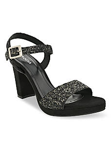 ROCIA Black Women Shimmer High Block Heel Sandals