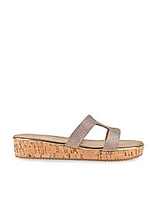 Rocia Antique Gold Women Textured Slip On Sandals