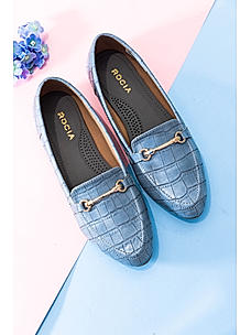 Rocia Blue Women Croco Textured Loafers