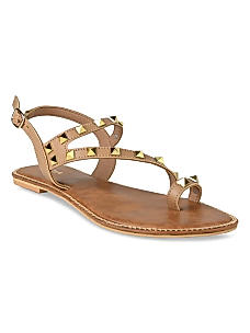 Rocia Camel Women Studded Flat Sandals