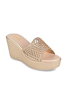 Rocia Rose Gold Women Diamante Slider Wedges