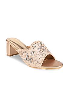 Rocia Rose Gold Women Hand Embroidered Block Heels